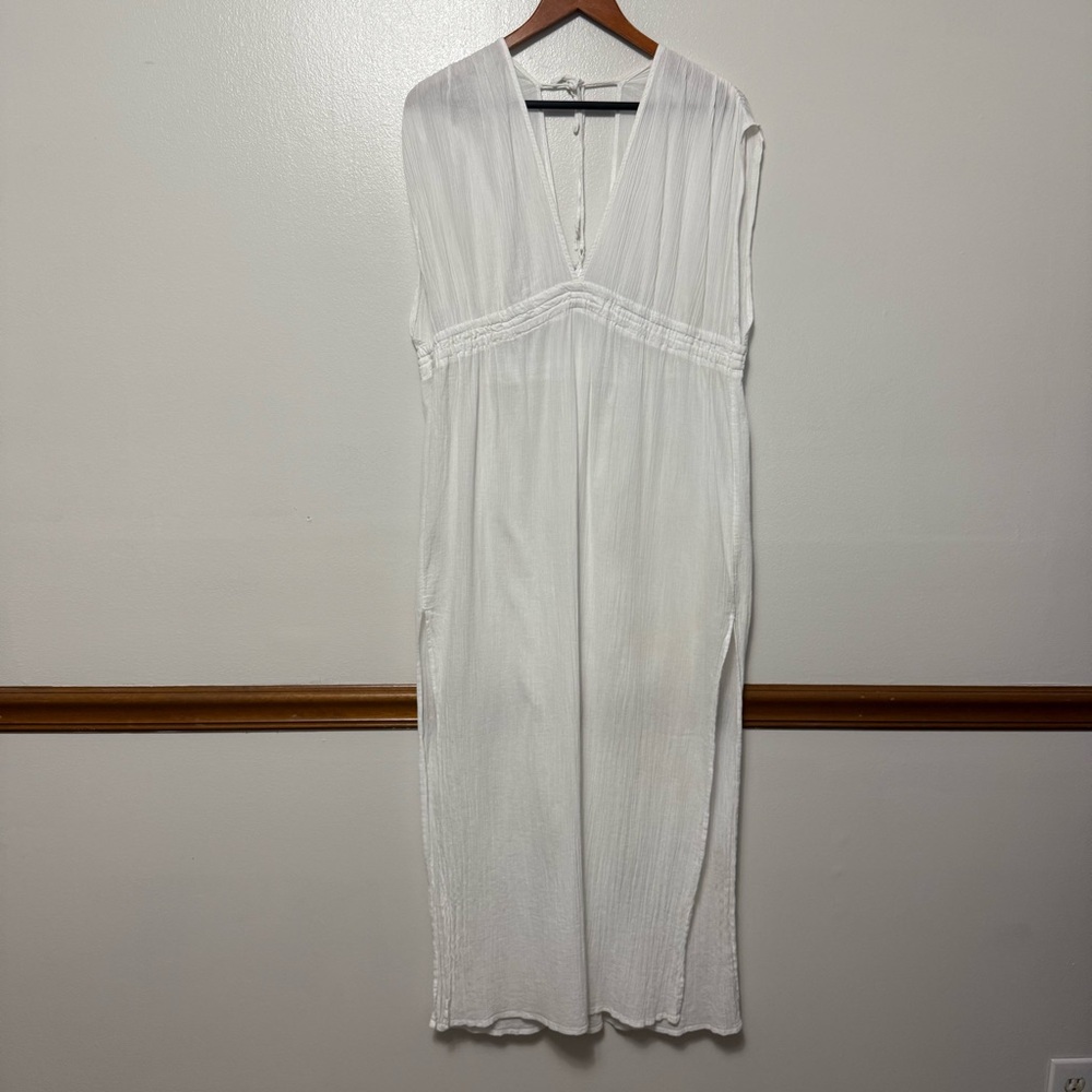 Kona Sol Maxi Dress Beach Resort Cover Up Womens Large Side Slits White Vacation - Picture 12 of 12